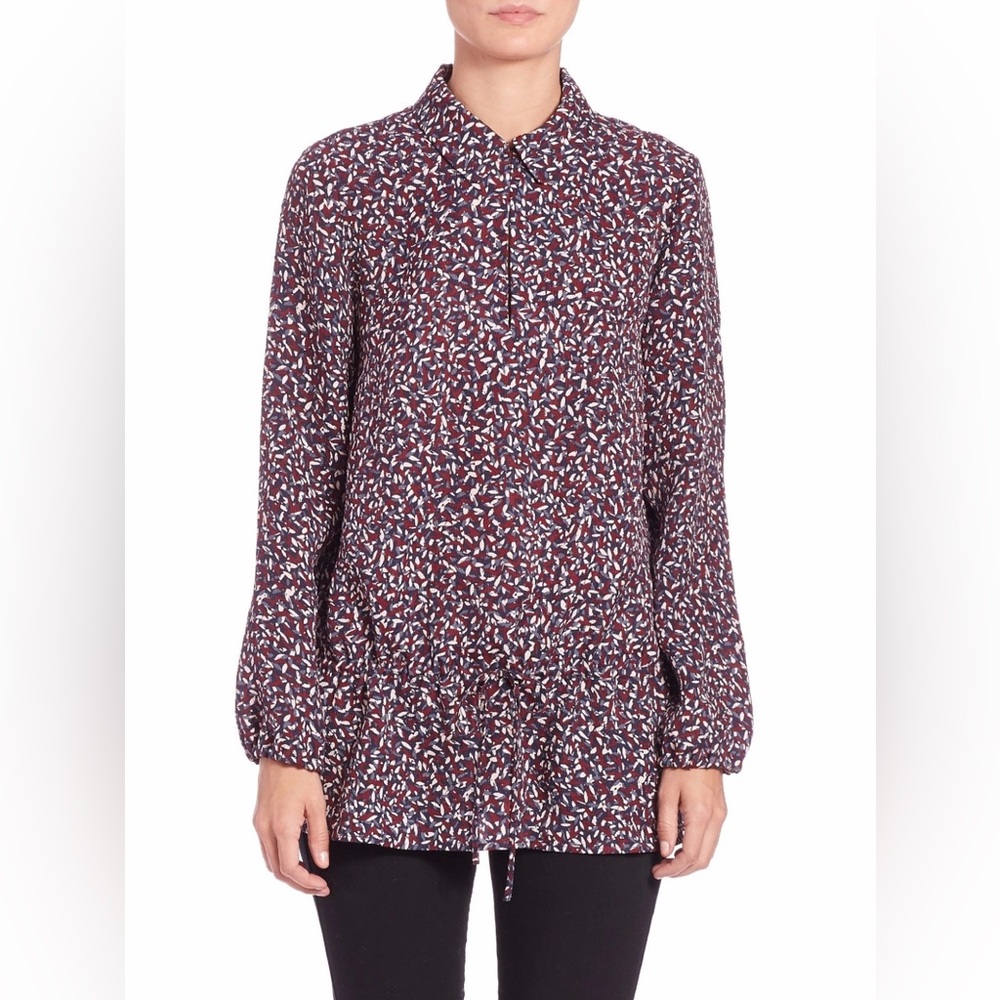 Tory‎ Burch Silk Confetti Print Tunic Blouse Maroon Blue size 4